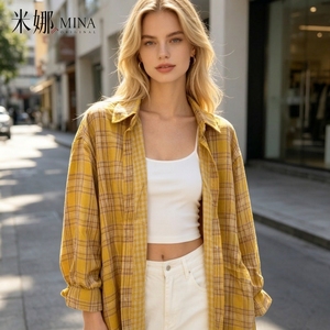 Wholesale Women's Plaid Blouse Casual Long Sleeve Button up Shirt Loose Fit Checkered Tops for Boutique