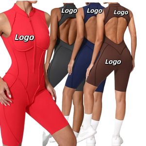 Custom Logo Quick Dry Spandex Sleeveless Workout Bodysuit Yoga Jumpsuit
