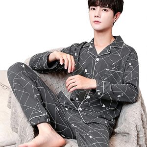 Wholesale Men Long sleeved Button down Pajama Sets