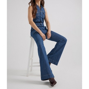 ShanLai Logo Custom Classy Racerback Catsuit Wide Leg Denim Overalls Jumpsuit