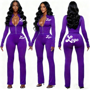 High Stretch Women's Fitness Jumpsuit Activewear Washed Solid Zipper Skinny