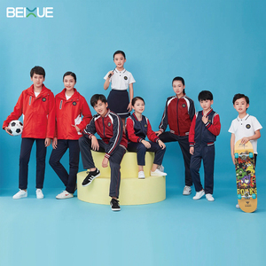 OEM ODM Wholesale Children Sport Tracksuit White Blue Red Shirt Skirt Set Custom School Uniform Material Fabric Embroidered logo