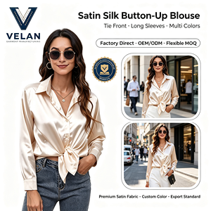 VELAN Wholesale Dressy Plain French Women's Blouse Elegant Button Down Silk Long Sleeve Women's Shirt