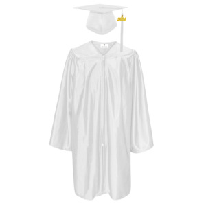 School Uniform Cheap Wholesale White Preschool Graduation Shiny Cap Gown Sets Kindergarten Unisex Outfit 100% Polyester