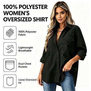 Factory Direct Supply Women Oversized Shirt Lightweight Breathable Blouse Dual Chest Pockets Design Custom Fabric ColorAvailable