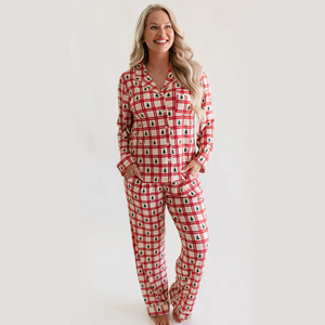 Wholesale ODM Custom Eco Friendly Bamboo Pajamas Set Women Sleepwear OEKO TEX Certified Merry Christmas Loungewear Pyjamas