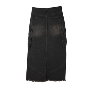 Custom Wholesale Cargo Skirt With Pockets Ladies Washed Midi Denim Skirt