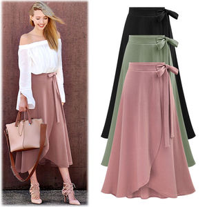 Women's Vintage Asymmetric Chiffon Skirt High Waist Bowtie Print
